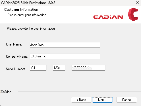 Enter CADian User Information