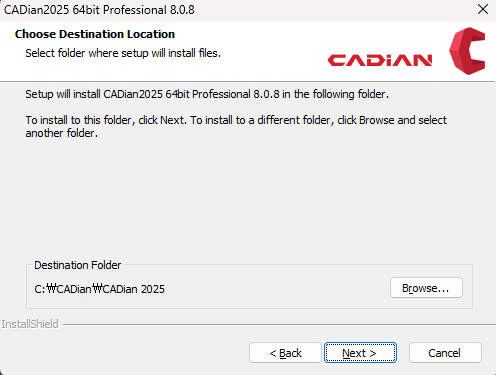 Select CADian Installation Location