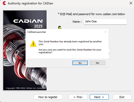 CADian Authority Code Registration - Already in Use