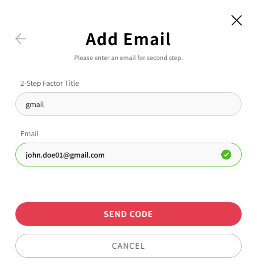 Email authentication registration screen