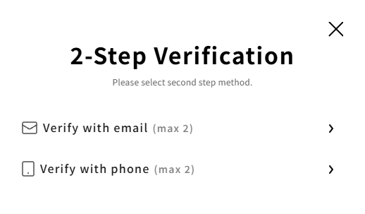 Two-factor authentication method selection screen