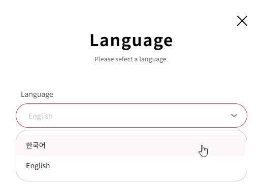 Language setting modal - Select option