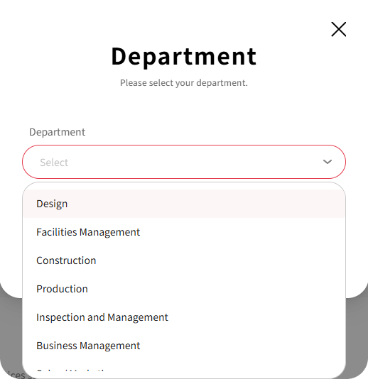 Department settings modal - Select options