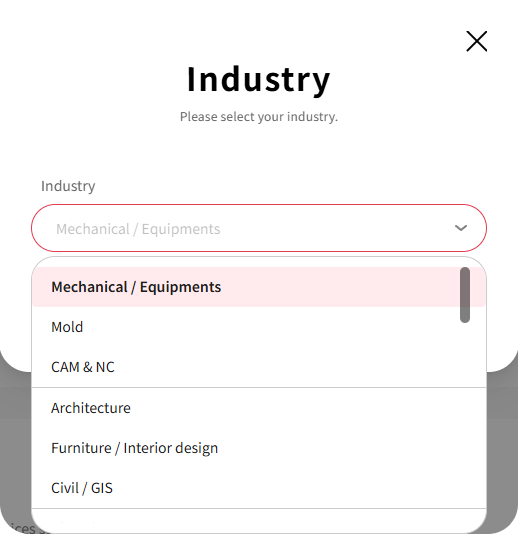 Industry settings modal - Select options