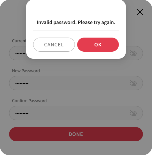 Enter current password screen