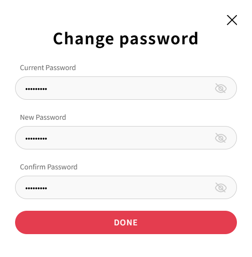 Change password modal screen