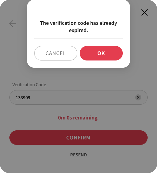 Verification failed - Expired verification code