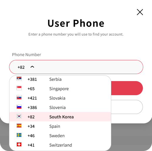 User Phone registration - Select country code