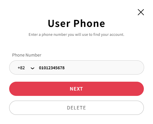 User Phone registration - Enter mobile number