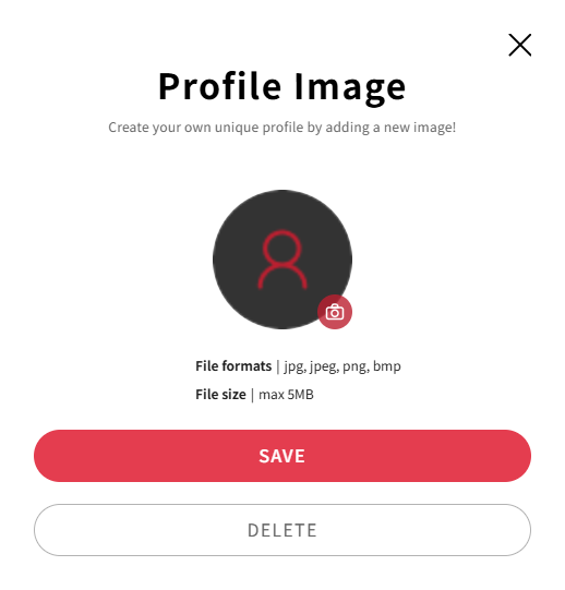 Profile image settings modal