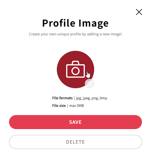 Profile image settings modal select image