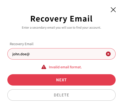 Recovery email setup - Invalid email format error