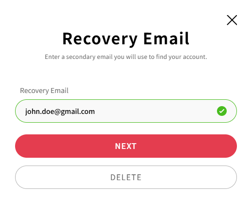 Recovery email setup - Email address validation passed