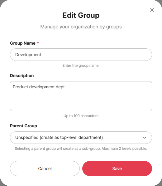 Edit group modal