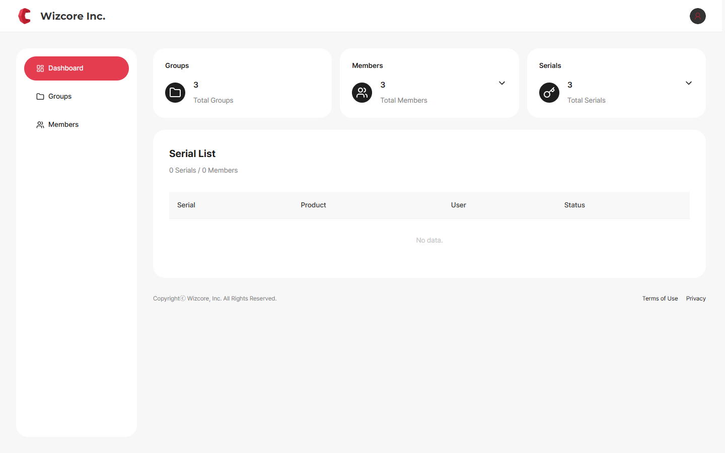 Member dashboard — 3 menus and my serial list