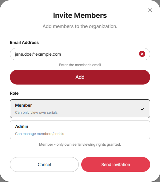 Invite member modal