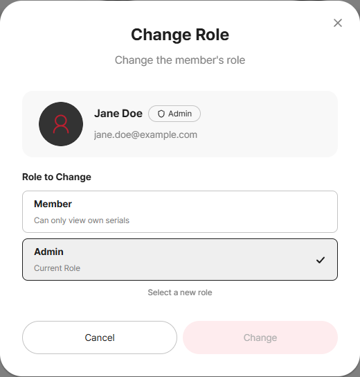 Change role modal