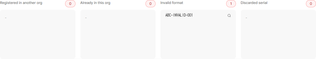 Validation result — failed item with the magnifier (re-check) icon